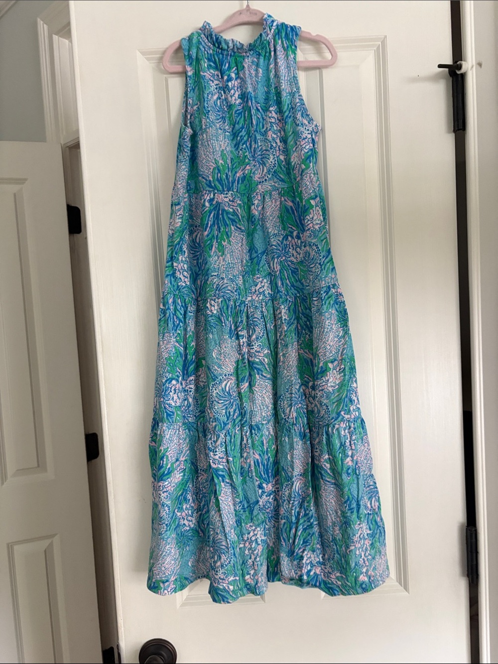 Lilly Pulitzer girls maxi dress in Aqua, Blue & Pink floral - Picture 4 of 5